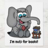 Leesend Elephant: Ik ben Nuts for Books Wijn Etiket (Enkel label)