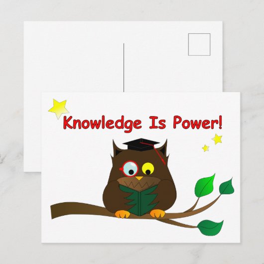 Leesend Wise Owl Briefkaart (Voorkant / Achterkant)