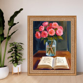 Leeshoek Roze Roos Bloemstuk Waterverf Poster