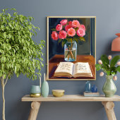Leeshoek Roze Roos Bloemstuk Waterverf Poster