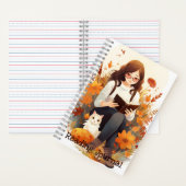 Leesjournaal Schattige meisje w / boek en kat Herf (Binnen)