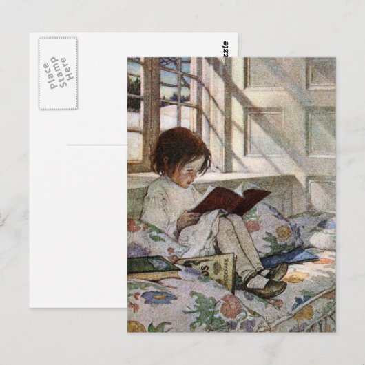  leesmeisje briefkaart (Voorkant / Achterkant)