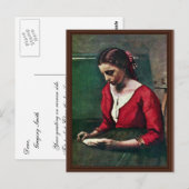 Leesmeisje in een rode Jersey door Corot Jean-Bapt Briefkaart (Voorkant / Achterkant)