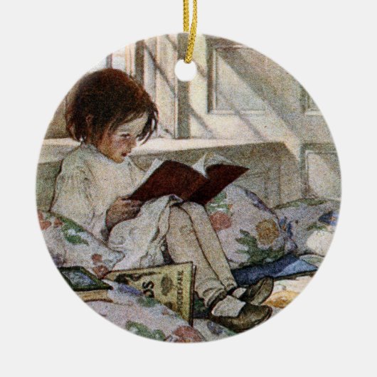  leesmeisje keramisch ornament (Voorkant)