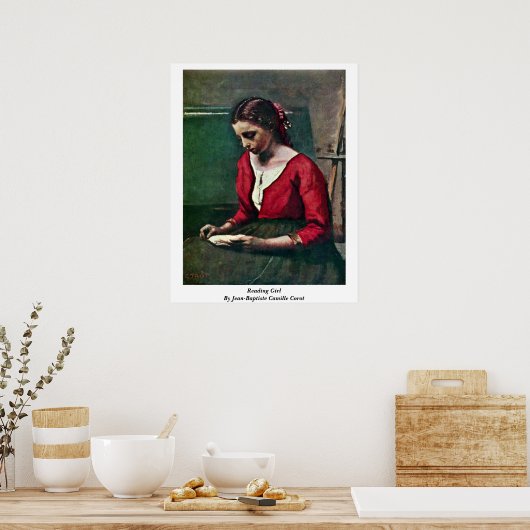 Leesmeisje van Jean-Baptiste Camille Corot Poster (Keuken)