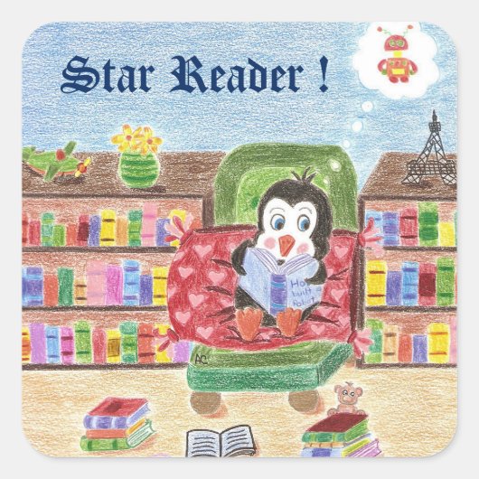 Leespenguin , Star Reader , bonusstickers Vierkante Sticker (Voorkant)