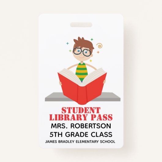 Leesschool Library Hall Pass Badge (Voorkant)