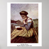 Leesvrouw van Jean-Baptiste Camille Corot Poster (Voorkant)