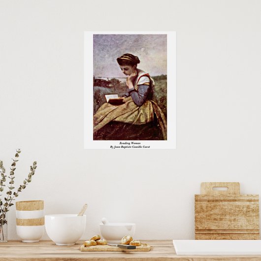 Leesvrouw van Jean-Baptiste Camille Corot Poster (Keuken)