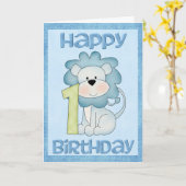 Leeuw 1e Verjaardag Kaart (Gele Bloem)