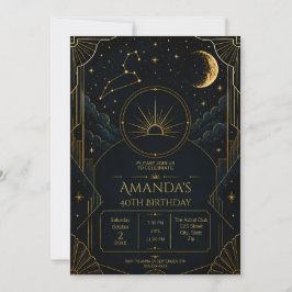 Leeuw 40e verjaardagsuitnodiging | Art Deco Zodiac Kaart