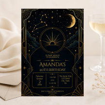 Leeuw 40e verjaardagsuitnodiging | Art Deco Zodiac