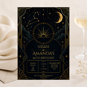 Leeuw 40e verjaardagsuitnodiging Art Deco Zodiac Kaart