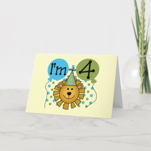 Leeuw 4e verjaardag T-shirts en geschenken Kaart (Voorkant)