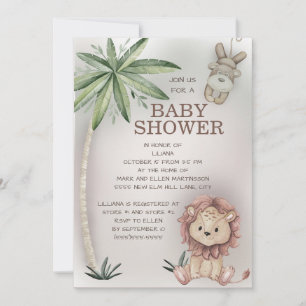 Leeuw Aap Tropische Palmboom Safari Baby Shower Kaart