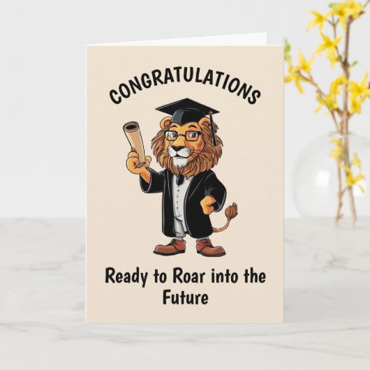 Leeuw Afstuderen gepersonaliseerd Kaart (Gele Bloem)