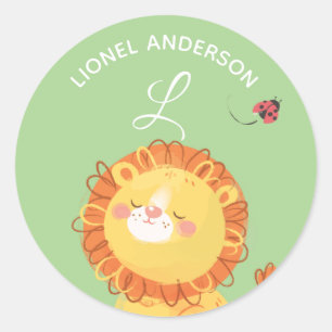 Leeuw • Alfabet Monogram Mooie School Kleuterschoo Ronde Sticker
