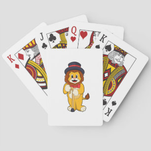 Leeuw als heer met hoed pokerkaarten