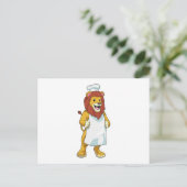 Leeuw als kok met kookmuts en schort briefkaart (Staand voorkant)