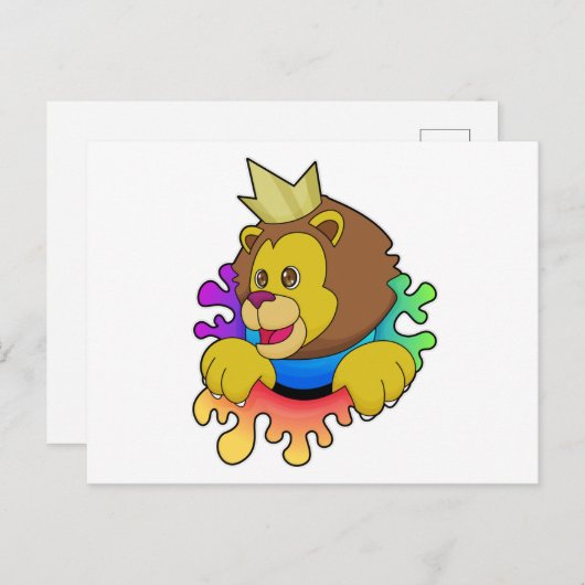 Leeuw als koning met kroon briefkaart (Voorkant / Achterkant)