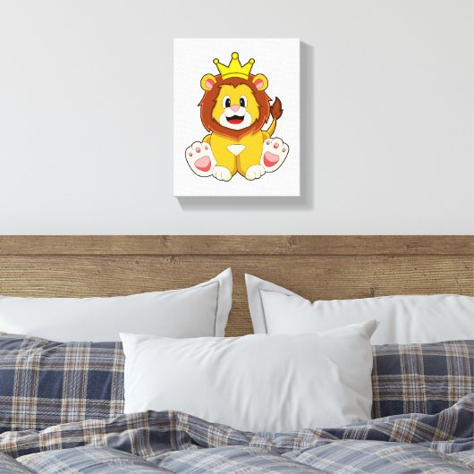 Leeuw als koning met kroon canvas afdruk (Insitu (Slaapkamer))