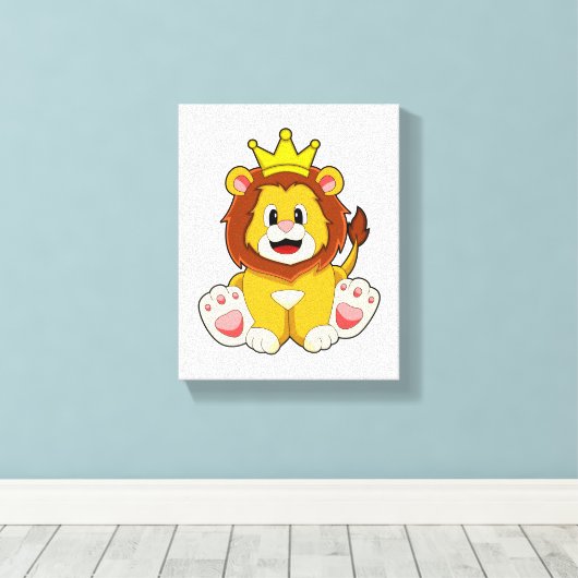 Leeuw als koning met kroon canvas afdruk (Insitu (Houten vloer))
