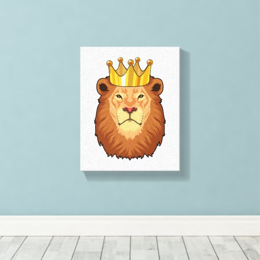 Leeuw als koning met kroon canvas afdruk (Insitu (Houten vloer))