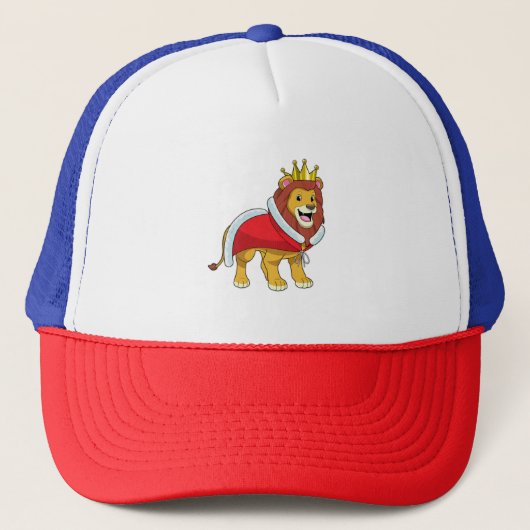 Leeuw als koning met kroon en kaap trucker pet (Voorkant)