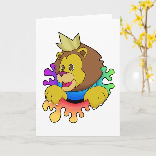 Leeuw als Koning met Kroon Kaart (Gele Bloem)