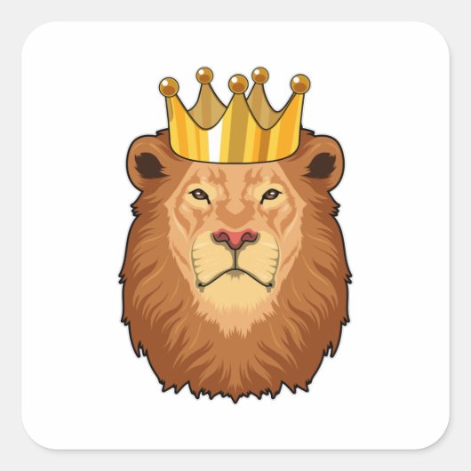Leeuw als koning met kroon vierkante sticker (Voorkant)