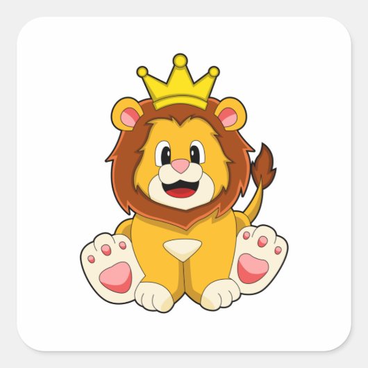 Leeuw als koning met kroon vierkante sticker (Voorkant)