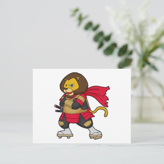 Leeuw als krijger met cape briefkaart (Staand voorkant)