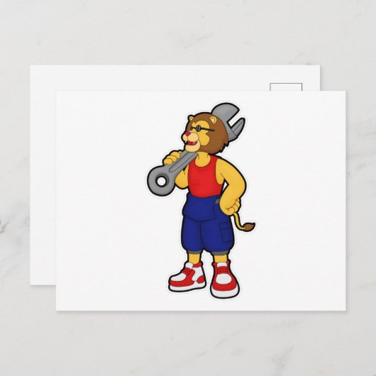 Leeuw als Mechanicien met Sleutel Briefkaart (Voorkant / Achterkant)