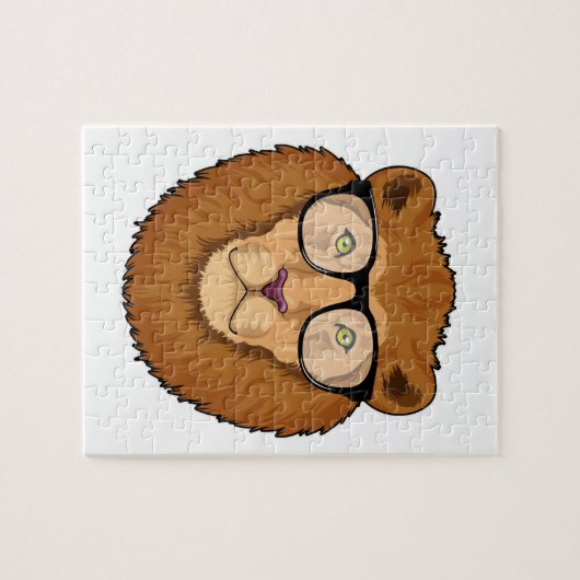 Leeuw als Nerd met bril Legpuzzel (Horizontaal)