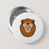 Leeuw als Nerd met bril Ronde Button 7,6 Cm (Voorkant /achterkant)