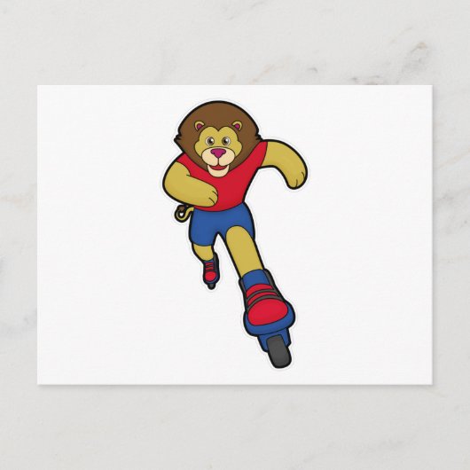 Leeuw als schaatser met inline schaatsen briefkaart (Voorkant)