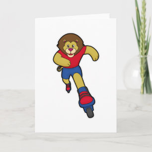 Leeuw als schaatser met inline skates kaart