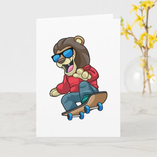 Leeuw als schaatser met skateboard kaart (Gele Bloem)