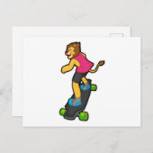 Leeuw als skateboarder met skateboard briefkaart (Voorkant / Achterkant)