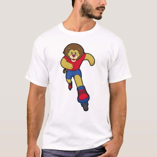 Leeuw als Skater met gealigneerde schaatsen T-shirt (Voorkant)