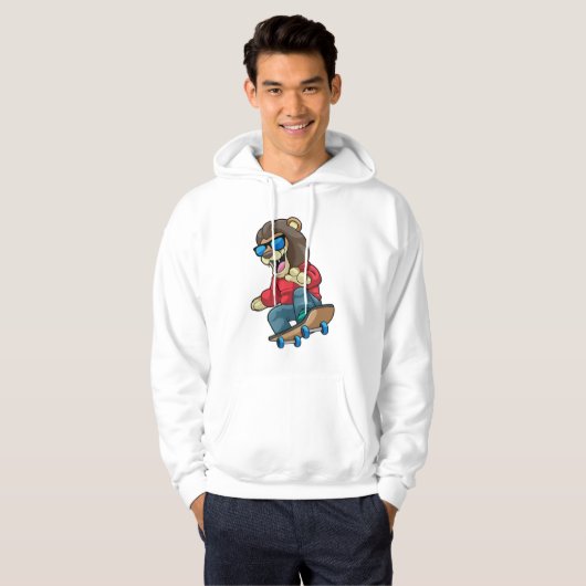 Leeuw als Skater met skateboard Hoodie (Voorkant volledig)