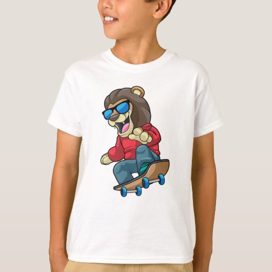 Leeuw als Skater met skateboard T-shirt (Voorkant)