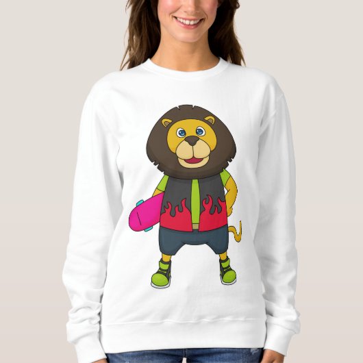 Leeuw als Skater met skateboard Trui (Voorkant)