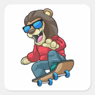 Leeuw als Skater met skateboard Vierkante Sticker