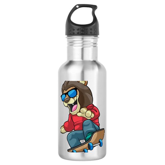 Leeuw als Skater met skateboard Waterfles (Voorkant)