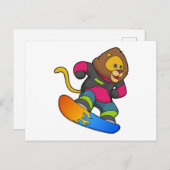 Leeuw als snowboarder met snowboard briefkaart (Voorkant / Achterkant)