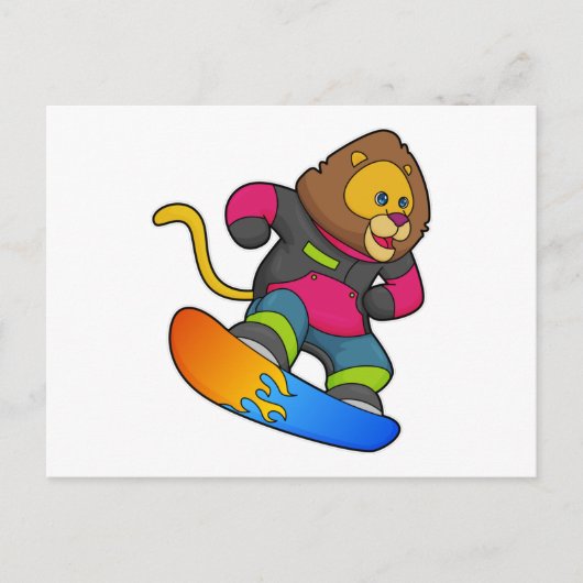 Leeuw als snowboarder met snowboard briefkaart (Voorkant)