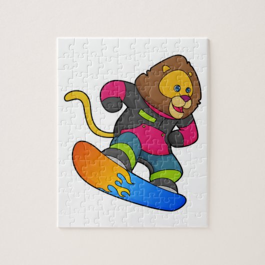 Leeuw als snowboarder met snowboard legpuzzel (Verticaal)