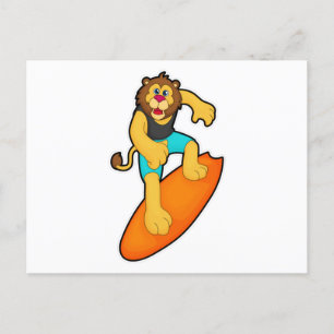 Leeuw als Surfer met surfboard Briefkaart