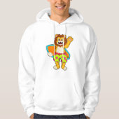 Leeuw als Surfer met surfboard Hoodie (Voorkant)
